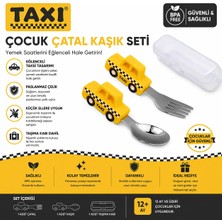 Jojobebek Sarı Renk Taksi Figürlü Premium Çocuk BPA Free Silikon Sap Paslanmaz Çelik Uçlu Çatal-Kaşık Set ve Saklama Kutusu 9+ Ay