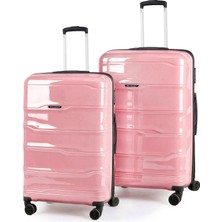 Polo&sky Azra Model Pudra Pembe Pp Kırılmaz 2'li Orta + Büyük Boy Valiz Seti