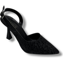 Mengi 685-26 Parlak Simli Saten Ince Topuk Arkası Açık Kadın Stiletto(9cm)