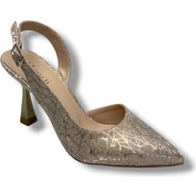 Mengi 685-26 Parlak Simli Saten Ince Topuk Arkası Açık Kadın Stiletto(9cm)