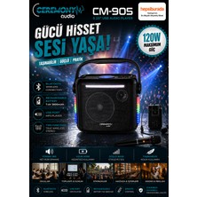 Ceremony Audio | CM-905 | 5.25 Inç | 120WATT | Taşınabilir Bluetooth Hoparlör | Tws | Disco Light