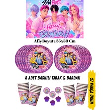 Happyloop Party Saja Boys Kpop Demon Hunters Temalı Doğum Günü Tabak , Bardak , Afiş Seti 35X50 cm