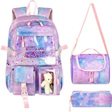 Waddell Kawaii Kore Tarzı Twil Kumaş Desenli Sırt Çantası,beslenme Çantası ve Kalemlikli Üçlü Set