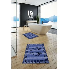 PremiumPort Yıkanabilir, Kaymaz, Çerçeveli, Ayak Izi Desenli, Ikili Banyo Halısı Seti