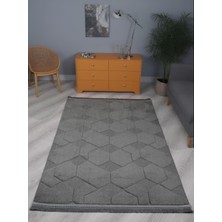 Lara Bukleli Desenli Yumuşacık Peluş Halı Salon Oturma Odası Mutfak Koridor Halısı 9400D Antrasit