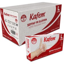 Kafem Pe Tek Kullanımlık Şeffaf Eldiven 500 Lü x 20 Paket (Koli)