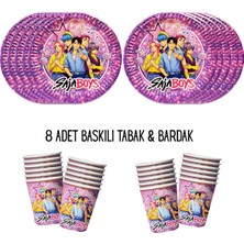 Happyloop Party Saja Boys Kpop Demon Hunters Tema Uyumlu Baskılı 8 Kişilik Tabak , Bardak Set