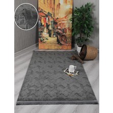 Lara Bukleli Desenli Yumuşacık Peluş Halı Salon Oturma Odası Mutfak Koridor Halısı 9401D Antrasit