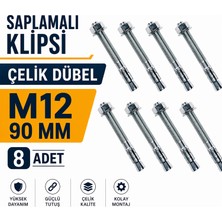 Badem10 Klipsli Dübel M12 x 90 mm 8 Adet Set Çelik Gövdeli Beton Tuğla Taş Uyumlu Güçlü Sabitleme Dübel Seti
