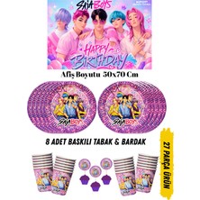 Happyloop Party Saja Boys Kpop Demon Hunters Temalı Doğum Günü Tabak , Bardak , Afiş Seti 50X70 cm