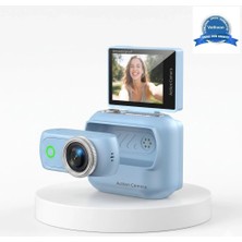 Epilons 1080P Dijital Video Kamera (32GB) Kart Dijital Vlog Fotoğraf Makinesi Türkçe  Mavi