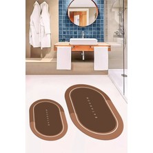 PremiumPort Yıkanabilir Dijital Baskılı Oval Banyo Paspası ve Klozet Takımı