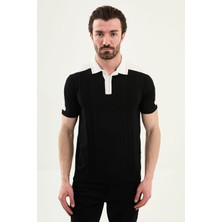 MCR Desenli Slim Fit Polo Yaka Fermuarlı Erkek Triko T-Shirt