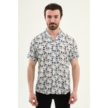 MCR Desenli Slim Fit Apaç Yaka Kısa Kollu Erkek Gömlek
