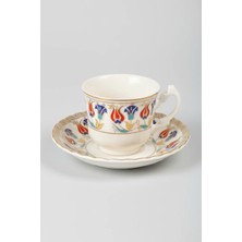 İpek Porselen 6 Kişilik Altın Yaldızlı Elegant Desen Porselen Kahve Fincan Takımı 12 Parça