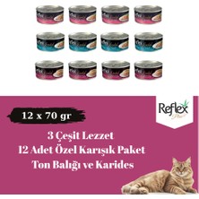 Reflex Plus Essential Karışık Yetişkin Kedi Konservesi 12X70 gr Ton Balıklı ve Karidesli Çeşitler