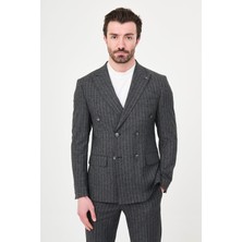MCR Çizgili Slim Fit Geniş Yaka Kruvaze Erkek Takım Elbise