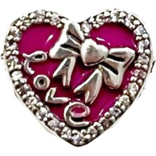 Fubena Love Yazılı Kurdeleli Taşlı Kalp Charm