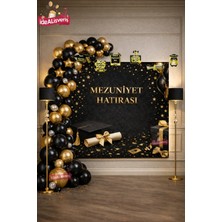 Bkmc Premium Mezuniyet Hatırası Siyah Gold Konsept Parti Arka Fon & Balon Seti Mezuniyet Tam Set