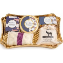 Oens 5’li Hamam Tepsi Seti – Süngerli Sabun + Lif + Taş Sabun – Doğal Kabak Lifi Kararmaz Gold Tepsi Hediyeli