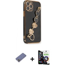 Marsilyan™- iPhone 12 Pro Max Kılıf Nova Işık Prime - Şeffaf Temperli Cam Ekran Koruyucu + Gold Metal Kamera Lens Koruma Cam