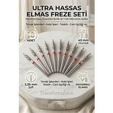 MidasTech 10'lu Ultra Hassas Elmas Freze Ucu - Kuru Manikür, Tırnak, Hobi, Gravür Seti 243LX/021R 723100 Mi