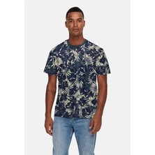 Only & Sons Onsperry Life Reg Leaf Aop Ss Tee Erkek Tişört Peacoat (22025283)