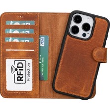 Kaia Life Apple iPhone 15 Pro Uyumlu Deri Cüzdanlı Kılıf Mwwn G19 Taba