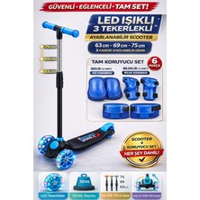 Yıldırım Oyuncak LED Işıklı Frenli 3 Tekerlekli Çocuk Twist Scooter + 6 Parça Koruma Seti Dizlik Dirseklik Bileklik
