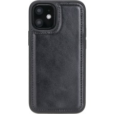Kaia Life Apple iPhone 12 Mini Uyumlu Deri Arka Kapak Rst1 Siyah