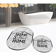 PremiumPort Dijital Baskılı Kaymaz Taban Oval Ikili Banyo Paspas Takımı