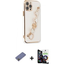 Marsilyan™- iPhone 12 Pro Max Kılıf Nova Işık Prime - Şeffaf Temperli Cam Ekran Koruyucu + Gold Metal Kamera Lens Koruma Cam