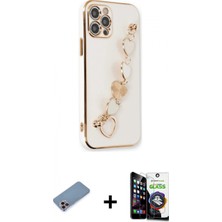 Marsilyan™- iPhone 12 Pro Max Kılıf Nova Işık Prime - Şeffaf Temperli Cam Ekran Koruyucu + Pembe Shine Kamera Lens Koruma Cam