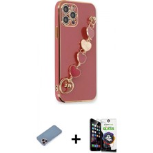 Marsilyan™- iPhone 12 Pro Max Kılıf Nova Işık Prime - Şeffaf Temperli Cam Ekran Koruyucu + Pembe Shine Kamera Lens Koruma Cam