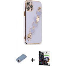 Marsilyan™- iPhone 12 Pro Max Kılıf Nova Işık Prime - Şeffaf Temperli Cam Ekran Koruyucu + Pembe Shine Kamera Lens Koruma Cam