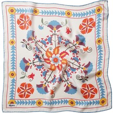 Silqoora %100 Ipek Bandana Fular Art COLLECTION.(55X55 Cm)-Çini (Suzani Ritual)