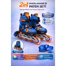 Yıldırım Oyuncak 2in1 LED Işıklı Çocuk Pateni + Koruyucu Set (Dizlik Dirseklik Bileklik) Taşıma Çantalı Inline Paten
