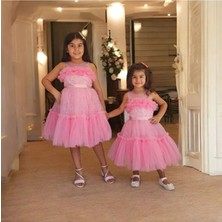 Ahsenim Bebe Göğüs Fırfırlı Pullu Kısa Kız Çocuk Abiye Elbise