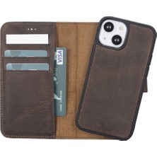 Kaia Life Apple iPhone 13 Mini Uyumlu Deri Cüzdanlı Kılıf G6 Kahverengi