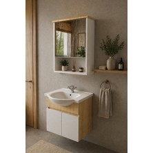 Makbulce Darende 55CM Seramik Lavabolu Mdf Aynalı Banyo Dolabı