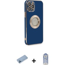 Marsilyan™- iPhone 12 Pro Max Kılıf Iz Form Serisi - Siyah Joko Magic 5d Cam + Mavi Shine Kamera Lens Koruma Cam