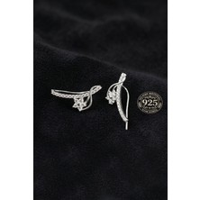 Roza Silver 925 Ayar Zirkon Taşlı Rodyum Renk Manolya Çiçeği Yatay Sarmaşık Gümüş Küpe