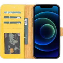 Kaia Life Apple iPhone 13 Pro Uyumlu Deri Cüzdanlı Kılıf FL12 Sarı
