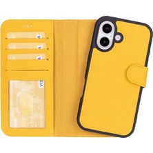 Kaia Life Apple iPhone 16 Plus Uyumlu, Hakiki Deri, El Yapımı, Cüzdanlı Kılıf, Limon Sarı