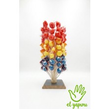 Honey Candy Balcı Şekerleme Top Şeker El Yapımı 100 Adet Ahşap Stant Hediyeli Mavi Kırmızı Sarı Tutti Frutti Çilek Muz Aromalı Lolipop Şeker