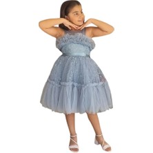 Ahsenim Bebe Göğüs Fırfırlı Pullu Kısa Kız Çocuk Abiye Elbise
