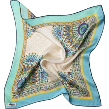 Silqoora %100 Ipek Bandana Fular Art Collection (55X55 Cm)-Çini (Turquoise Tale)