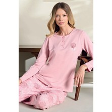 Remsa Büyük Beden Kadın Penye Uzun Kol Pijama Takımı 3122 Pembe