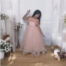 Ahsenim Bebe Roba Fırfırlı Pullu Uzun Kız Çocuk Abiye Elbise