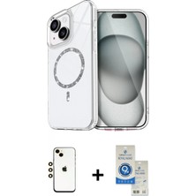 Marsilyan™- iPhone 14 Kılıf Kıvılcım Form Prime - Şeffaf Royal Nano Ekran Koruyucu + Gold Shine Kamera Lens